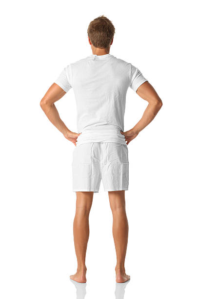 vue arrière d'un homme - underwear men t shirt white photos et images de collection