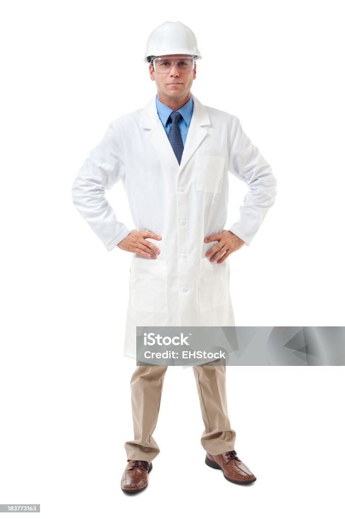 Scienziato Engineer isolato su sfondo bianco - Foto stock royalty-free di Camice da laboratorio