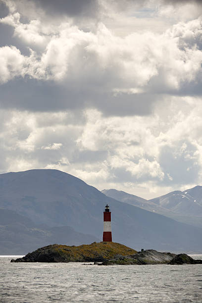 Lighthouse of Ushuaia "The famous lighthouse of Ushuaia, the most southern city of the world. A classic view of the Beagle Channel, Argentina." les eclaireurs lighthouse photos stock pictures, royalty-free photos & images