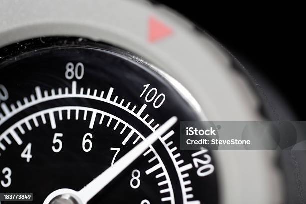 Close Up Of A Pressure Gauge Dial At 110 Stock Photo - Download Image Now - Black Background, Black Color, Concepts