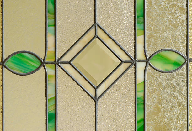 Victorian style leaded glass window with geometrical pattern