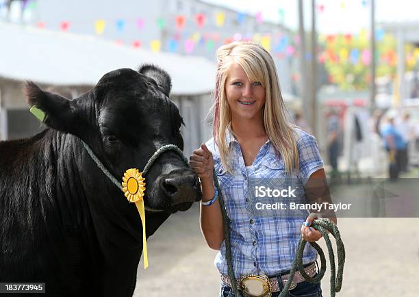 Ragazza Con Bovino - Fotografie stock e altre immagini di Coccarda - Coccarda, Fiera agricola, Vacca