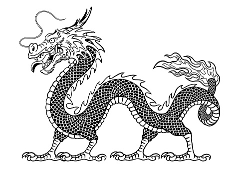 Vector of Hand Drawn of Oriental Dragon On White Background