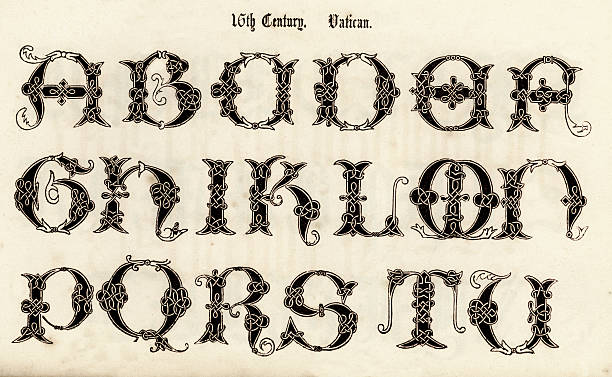 16 세기 스타일 알파벳 - letter p letter a typescript ornate stock illustrations