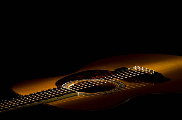istock Close up acoustic guitar with black background 183774588