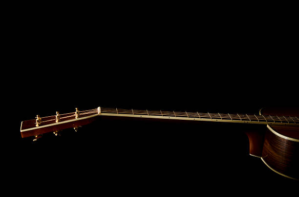 istock Close up acoustic guitar with black background 183774590