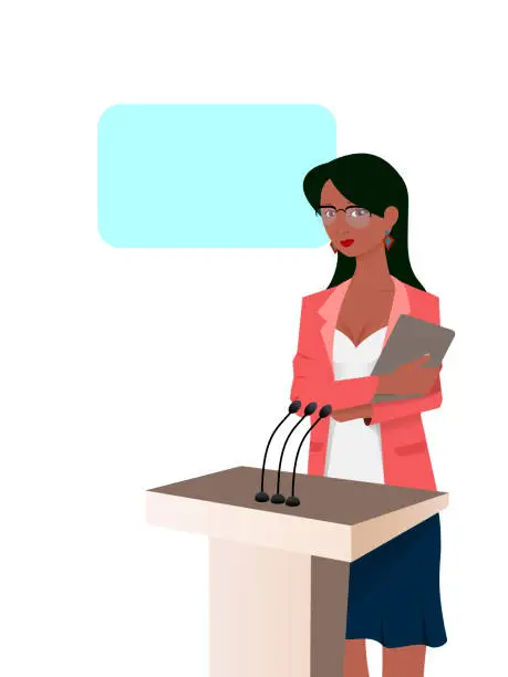 Vector illustration of High detailed female,dark skin office lady making Presentation,Businesswoman making presentation,