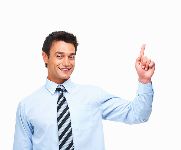 istock Confident businessman pointing up 183774966