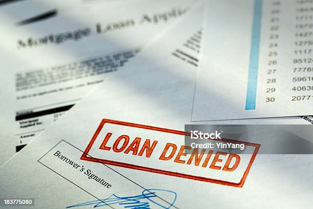 Mortgage Application Borrower Document With Loan Denied Red Rubber Stamp Stock Photo - Download Image Now