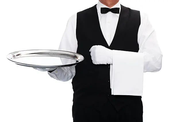 waiter with tray on white background