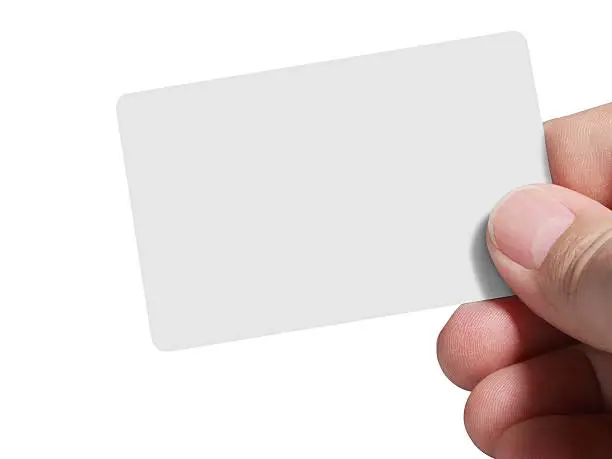 Photo of Holding empty card isolated with clipping path over white background)