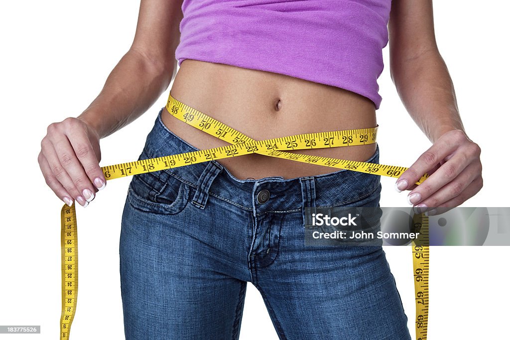 Mujer medir su cintura - Foto de stock de Peso libre de derechos