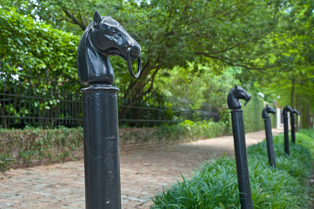 istock New Orleans Horse Head Hitching Posts and Brick Sidewalk Path 183775908