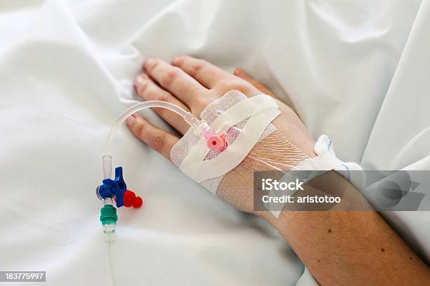 Iv Drip Inserted In Womans Hand Stock Photo - Download Image Now - Catheter, IV Drip, Adult