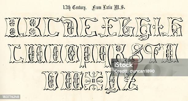 13 Secolo Alfabeto In Stile - Immagini vettoriali stock e altre immagini di Lettera C - Lettera C, Ornato, Alfabeto