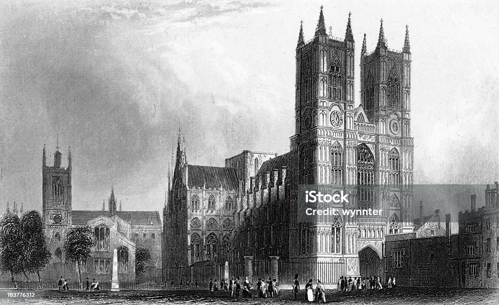 Abbaye de Westminster à gravure ancienne circa des Années 1850 - Illustration de 1850-1859 libre de droits