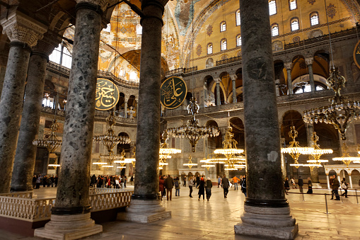 Unrecognizable crowd inside Hagia Sophia. Istanbul.See other shots of Aya Sofya;