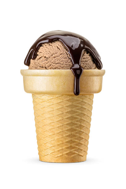 istock One chocolate ice cream scoop served on a crispy waffle cone isolated on white. 1837774400