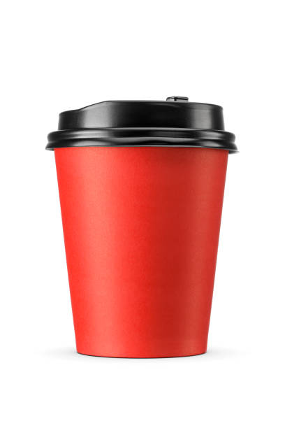 istock Red paper disposable cup for hot drinks to go. Take away beverages container isolated on white. 1837774719