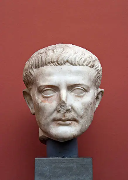 "Tiberius, Emperor AD 14-37. c. AD 10-20. Marble.Ancient art photographed in Carlsberg Glyptotek, Copenhagen, Denmark."