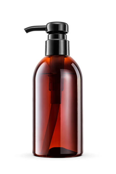 istock Amber brown pump plastic bottle of liquid soap isolated on white. 1837775265
