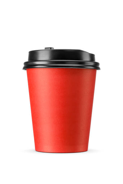 istock Red paper disposable cup for hot beverages to go. Take away container isolated on white. 1837775783