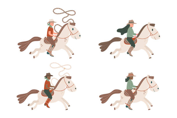 illustrations, cliparts, dessins animés et icônes de cowboy international et femme cow-boy à cheval - horse sign black vector