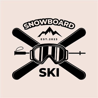 ski emblem vintage logo vector icon illustration design template