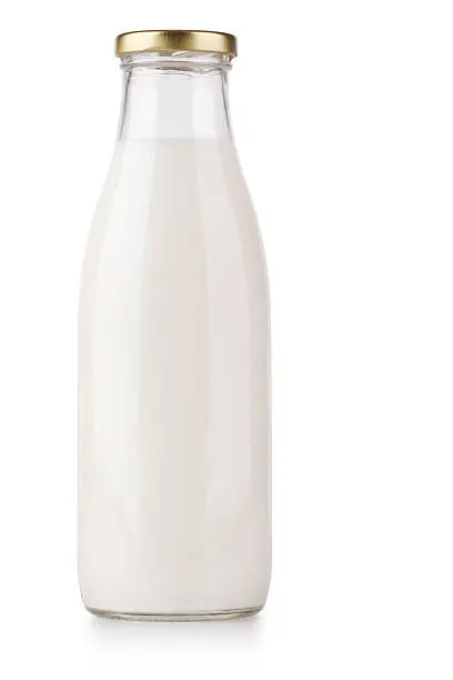 Traditional glass milk bottle isolated on white.