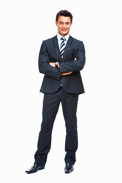 istock Happy businessman standing with his arms folded 183778147