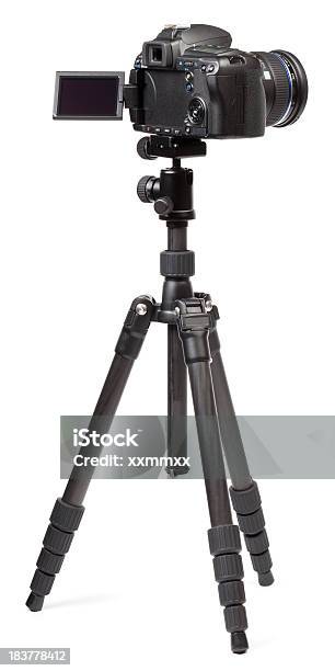 Digitalkamera Auf Stativ Stockfoto und mehr Bilder von Kamera - Kamera, Rückansicht, Weißer Hintergrund