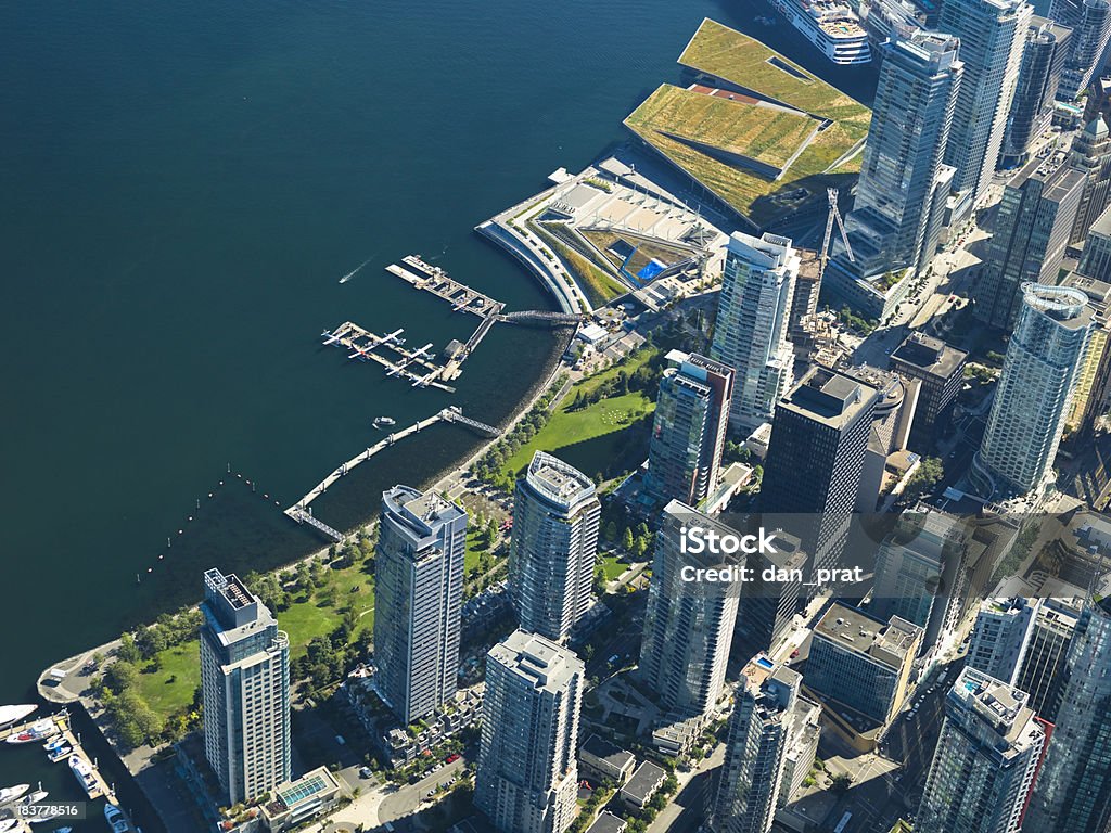 Vancouver Waterfront Aerial view of Downtown Vancouver's waterfront.  The new convention center on the top right. Vancouver Trade and Convention Center Stock Photo