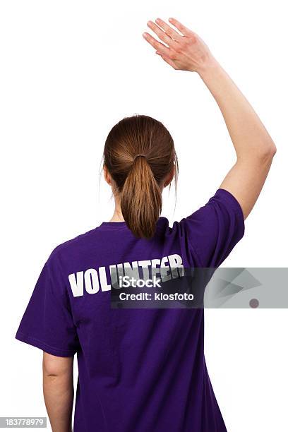 Weibliche Freiwilligen Stockfoto und mehr Bilder von Freiwilliger - Freiwilliger, T-Shirt, Eine Frau allein