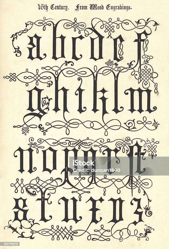 Estilo siglo xv alfabeto - Ilustración de stock de Letra del alfabeto libre de derechos