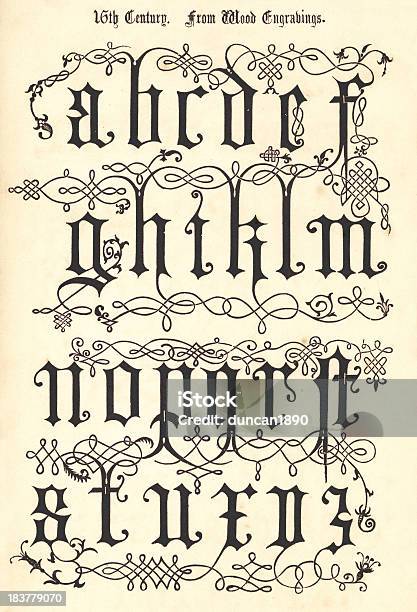Vetores de Estilo Do Século Xv Alfabeto e mais imagens de O Alfabeto - O Alfabeto, Renascença, Anos 1400