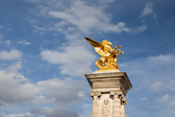 istock Bronze sculpture on Pont Alexandre III with a cloudy sky 1837792418