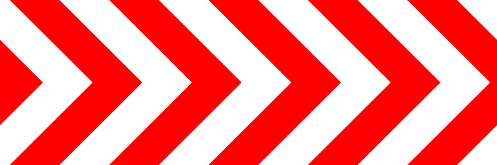 Unidirectional hazard markings road sign seamless pattern in red and white color. Horizontal chevron arrow repeating pattern in flat style design. EPS 10 vector illustration.