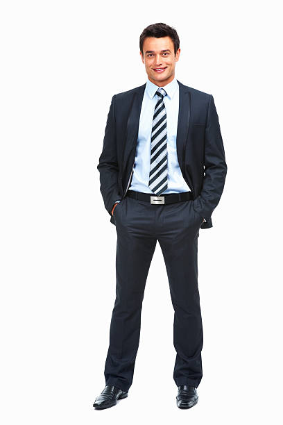 istock Confident businessman posing on white background 183780018