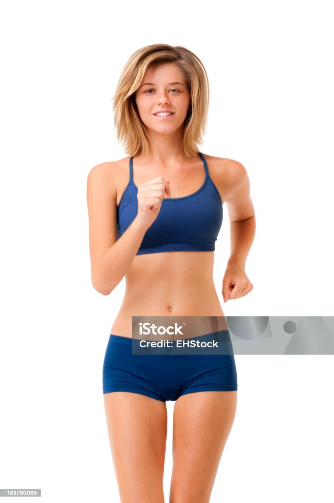 Modello ragazza Fitness in esecuzione Jogging isolato su sfondo bianco - Foto stock royalty-free di Donne giovani