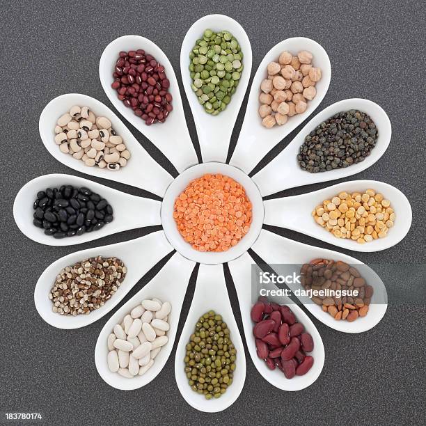 Selection Of Dried Beans Lentils And Peas Stock Photo - Download Image Now - Dahl, Protein, Spoon