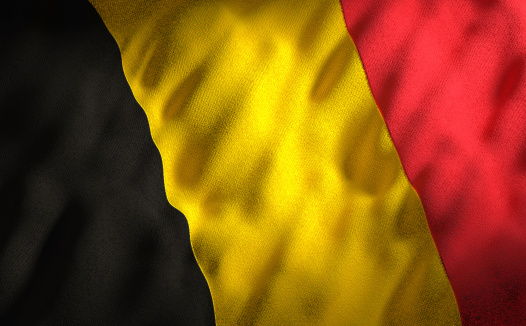 Flag of Belgium with highly detailed woven fabric pattern and dramatic lightning (Photorealistic render)