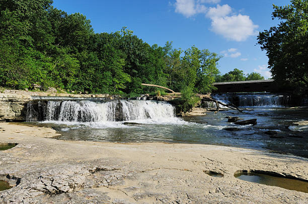 istock Cataract Falls State Park Indiana Historic Covered Bridge and Waterfall 183781358