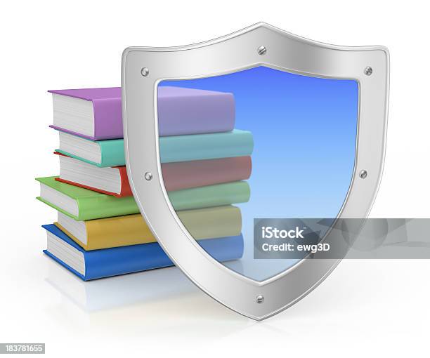 Metal Shield And Books Stock Photo - Download Image Now - Book, Business, Cut Out
