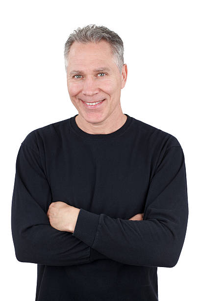 Smiling middle age man with black long sleeve shirt