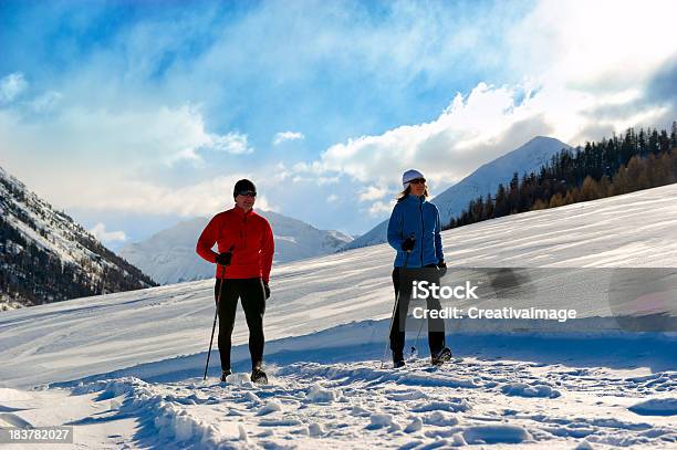 Camminata Nordica In Inverno Tempo - Fotografie stock e altre immagini di Abbigliamento sportivo - Abbigliamento sportivo, Adulto, Allenamento