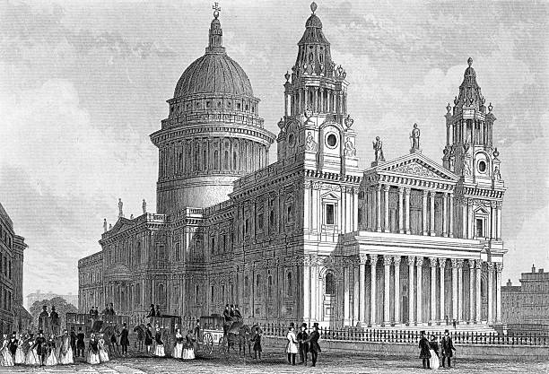 St. Pauls Cathedral no antigo Engraving cerca de 1850 s - ilustração de arte em vetor