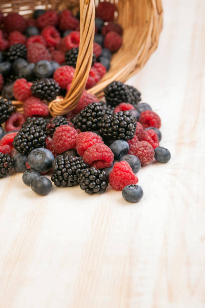 istock different berries in a basket on a wooden table 1837826678