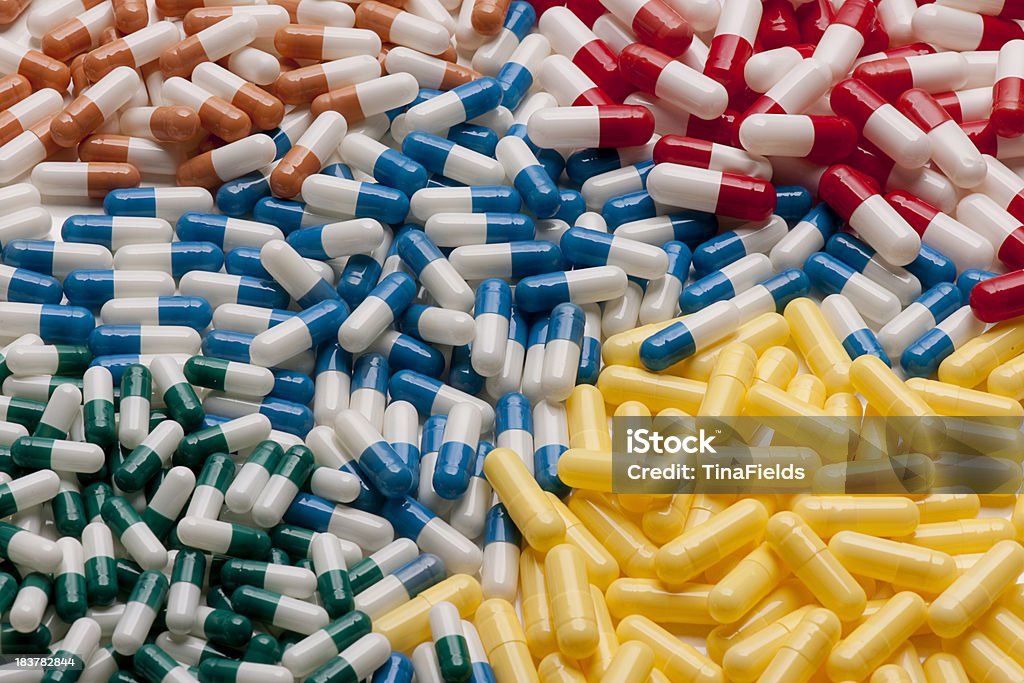 Healthcare. Assortment of colored capsules. Beauty Stock Photo