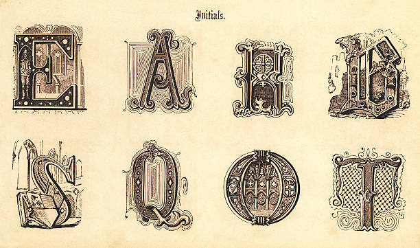 средневековая инициалы - letter t letter a ornate alphabet stock illustrations