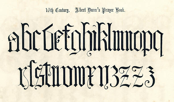 16th Century Style Alphabet Vintage engraving of the alphabet in a 16th century medieval style from the Book of Ornamental Alphabets by  F.G. Delamotte published in 1879 now in the public domain anglo saxon photos stock illustrations